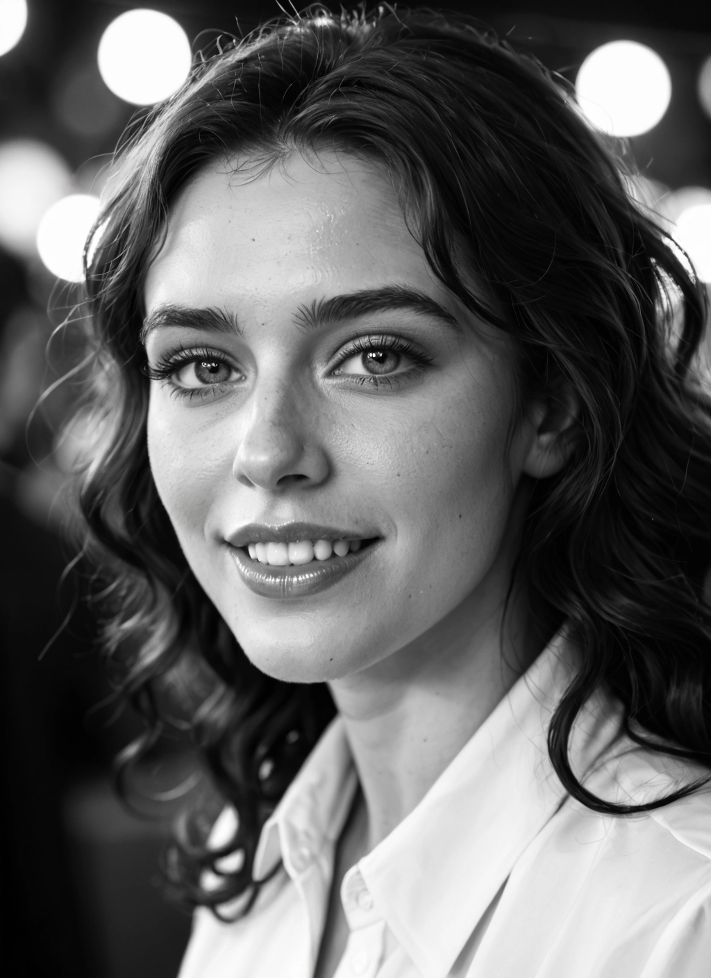 greyscale, monochrome, 1girl, solo, smile, shirt · Yamete.gg