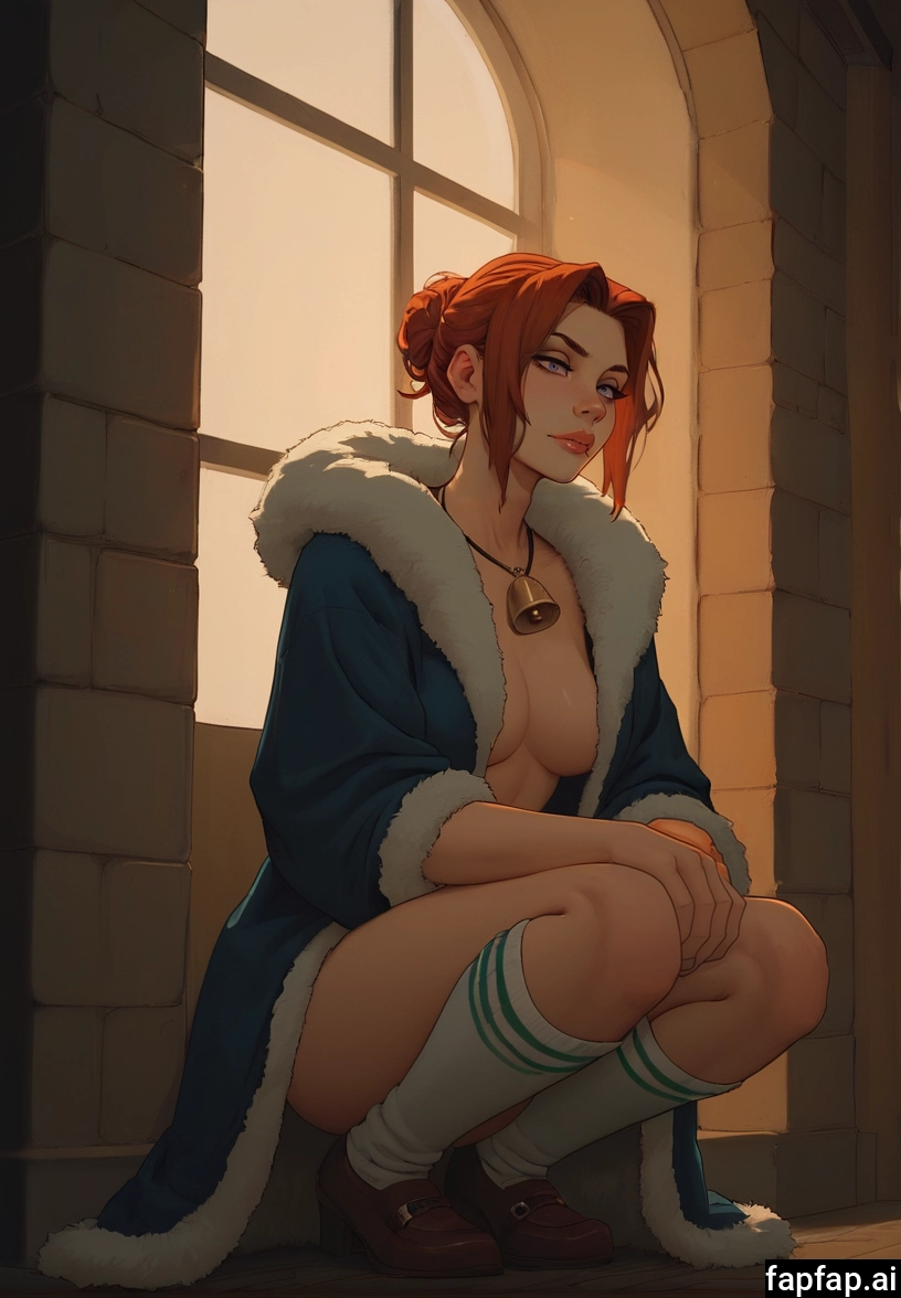 1girl, breasts, solo, squatting, jewelry, coat · Yamete.gg