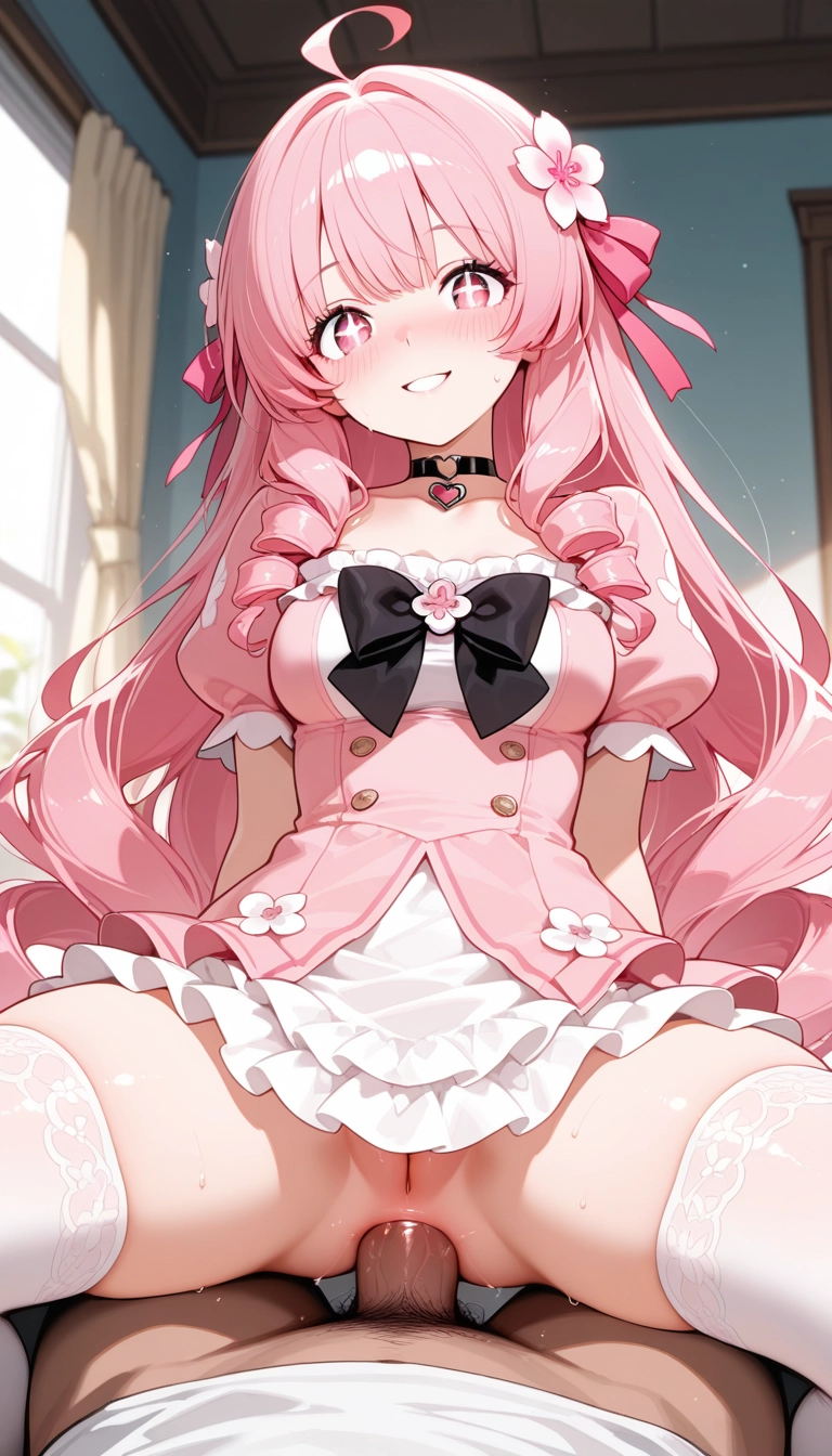 1girl, penis, hetero, pink hair, 1boy, thighhighs · Yamete.gg