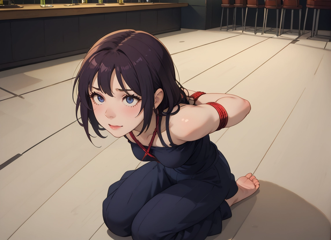 1girl, blue eyes, solo, bound, bdsm, barefoot · Yamete.gg
