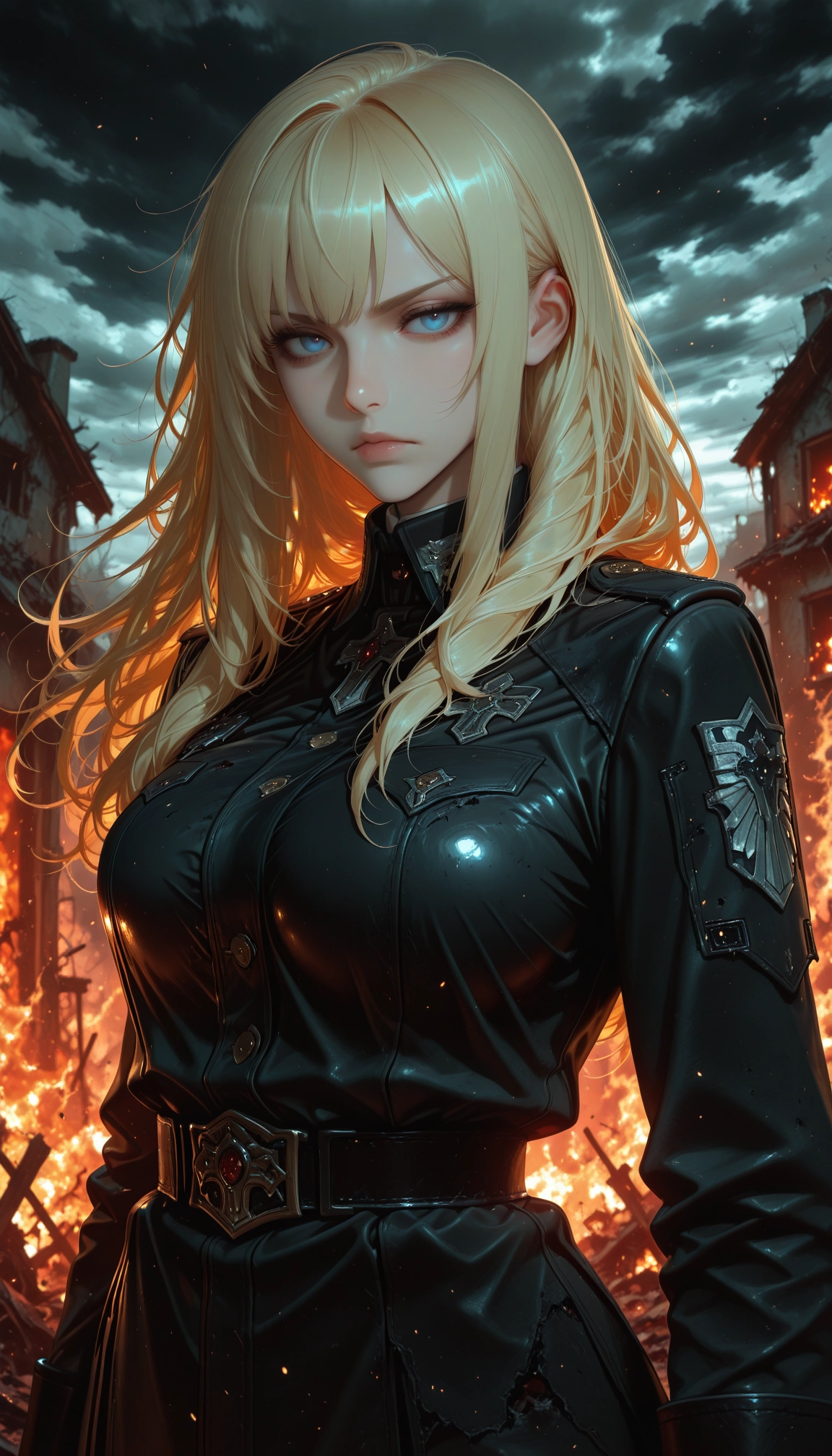 1girl, solo, uniform, blonde hair, long hair, blue eyes · Yamete.gg