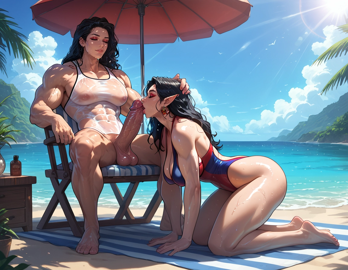 futanari, multiple girls, 2girls, penis, outdoors, beach · Yamete.gg