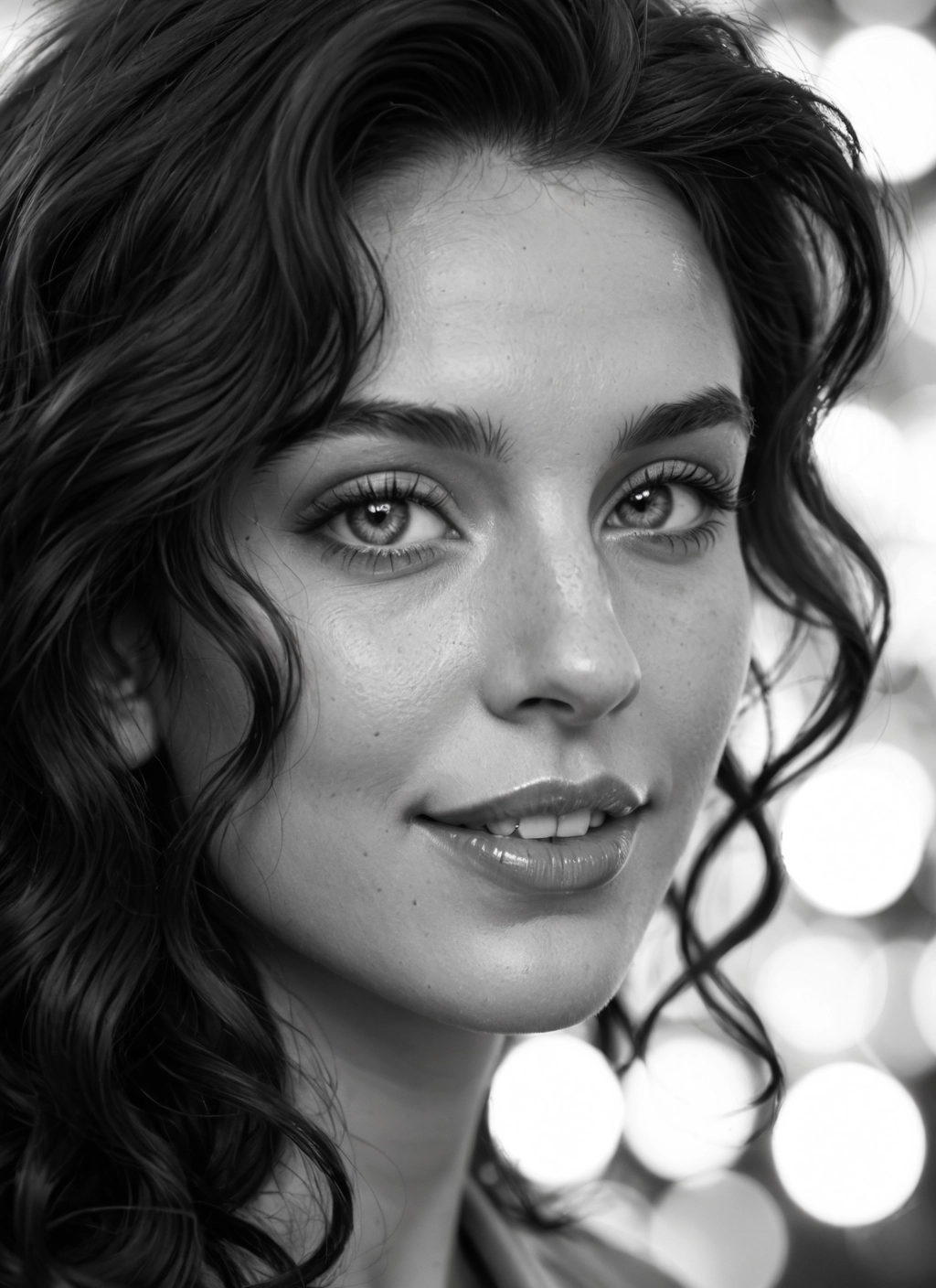 1girl, monochrome, greyscale, solo, smile, realistic · Yamete.gg