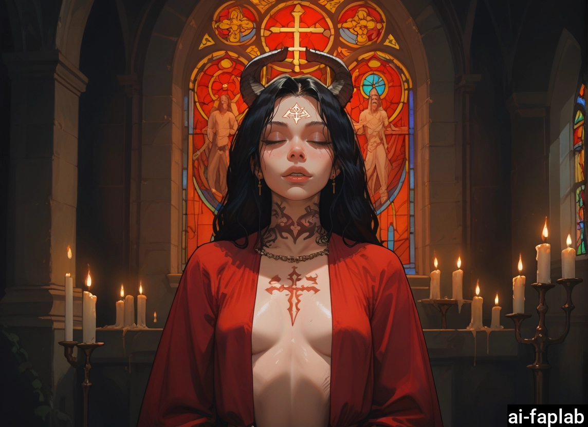 horns, black hair, breasts, candle, 1girl, jewelry · Yamete.gg