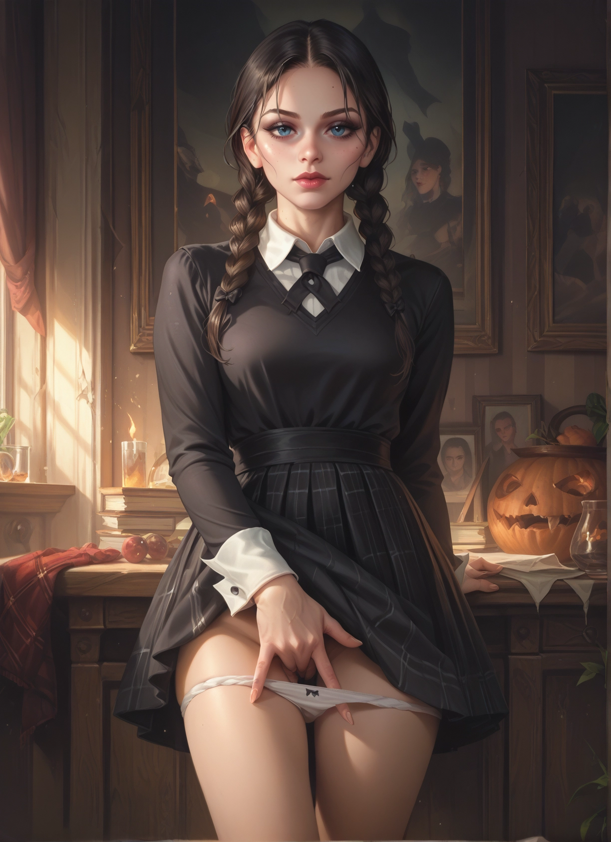 underwear, panties, braid, 1girl, blue eyes, twin braids · Yamete.gg