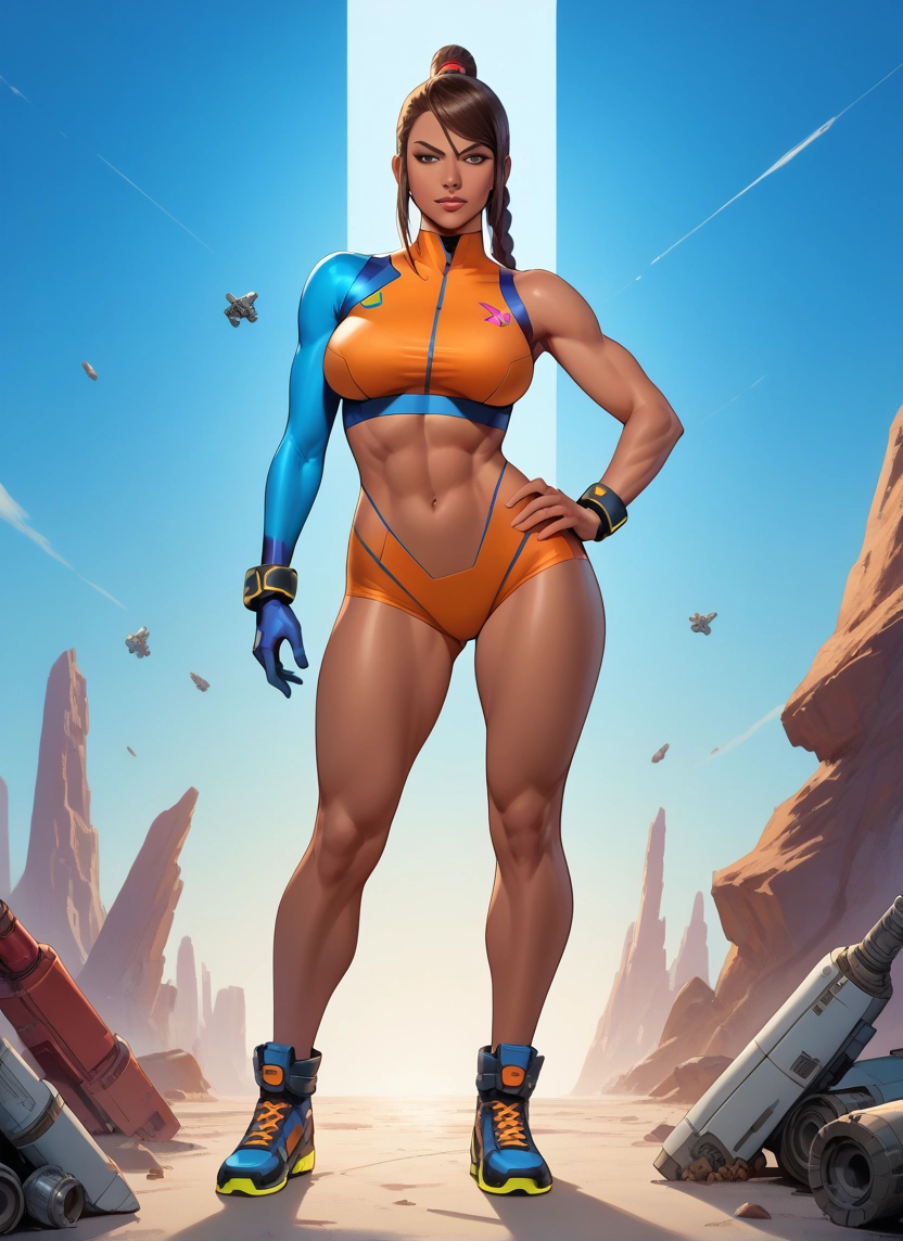 1girl, breasts, abs, hand on hip, navel, braid · Yamete.gg