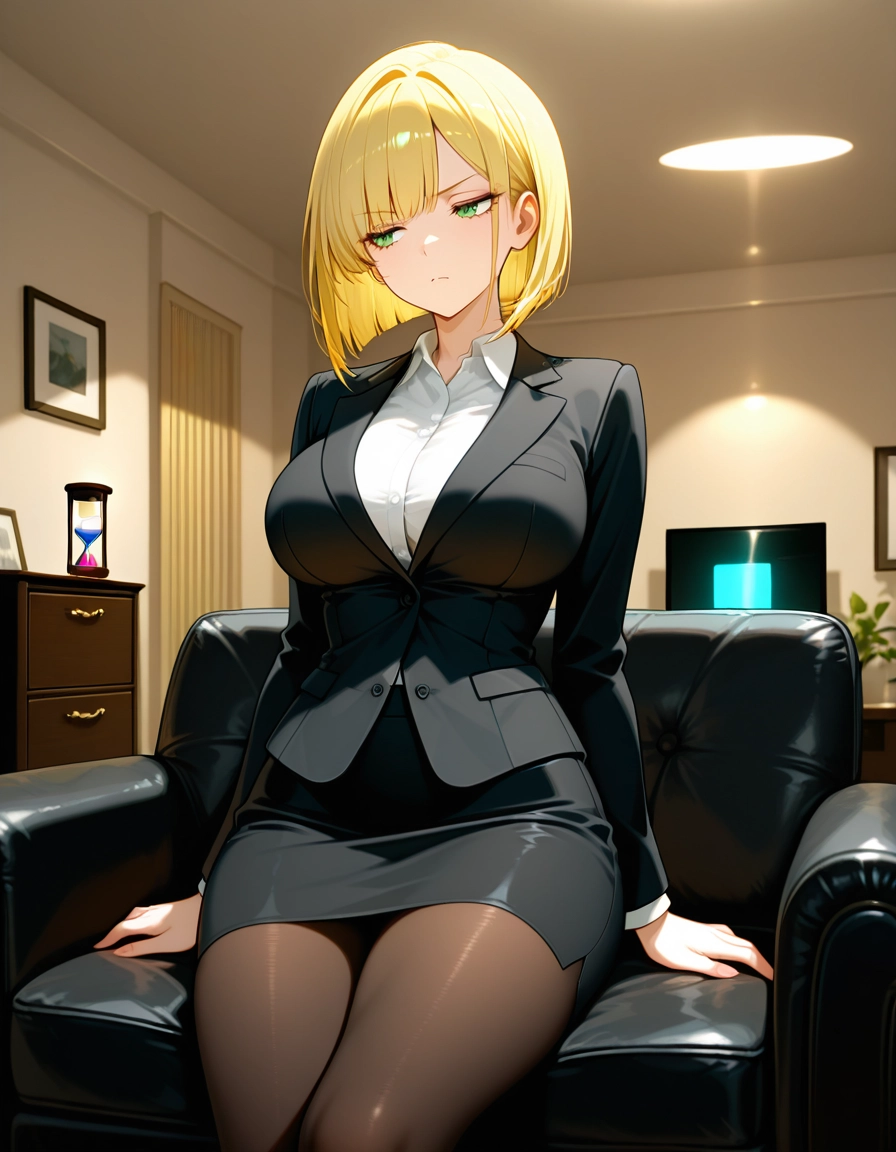 1girl, blonde hair, solo, pantyhose, breasts, skirt · Yamete.gg
