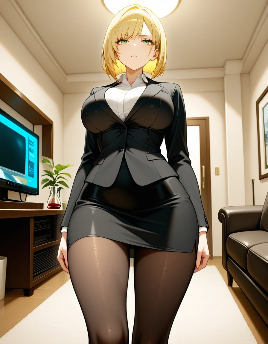 1girl, solo, blonde hair, pantyhose, skirt, green eyes · Yamete.gg