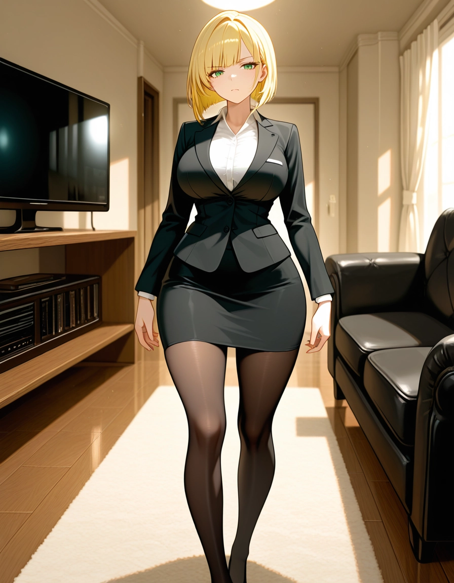 1girl, solo, blonde hair, green eyes, pantyhose, skirt · Yamete.gg