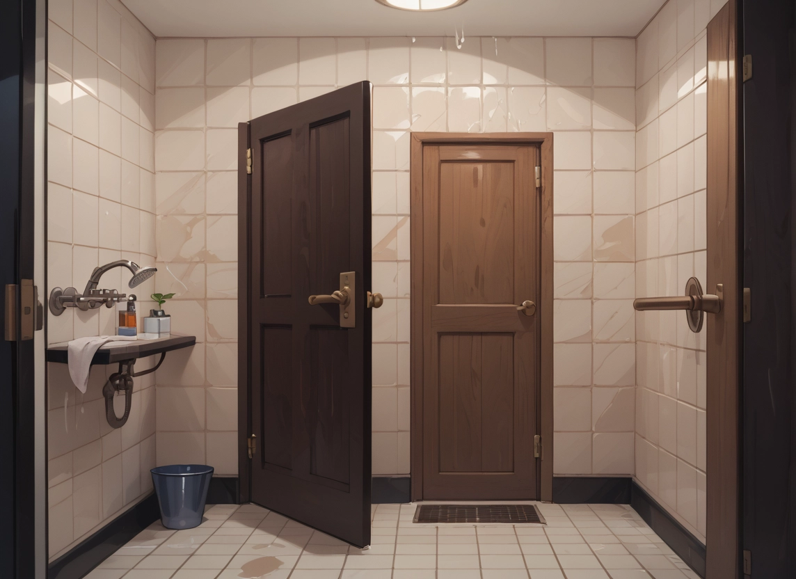 no humans, scenery, door, tiles, indoors, towel