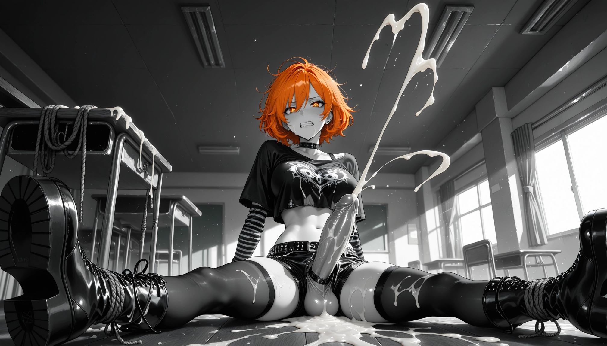 futanari, 1girl, cum, solo, crop top, penis · Yamete.gg
