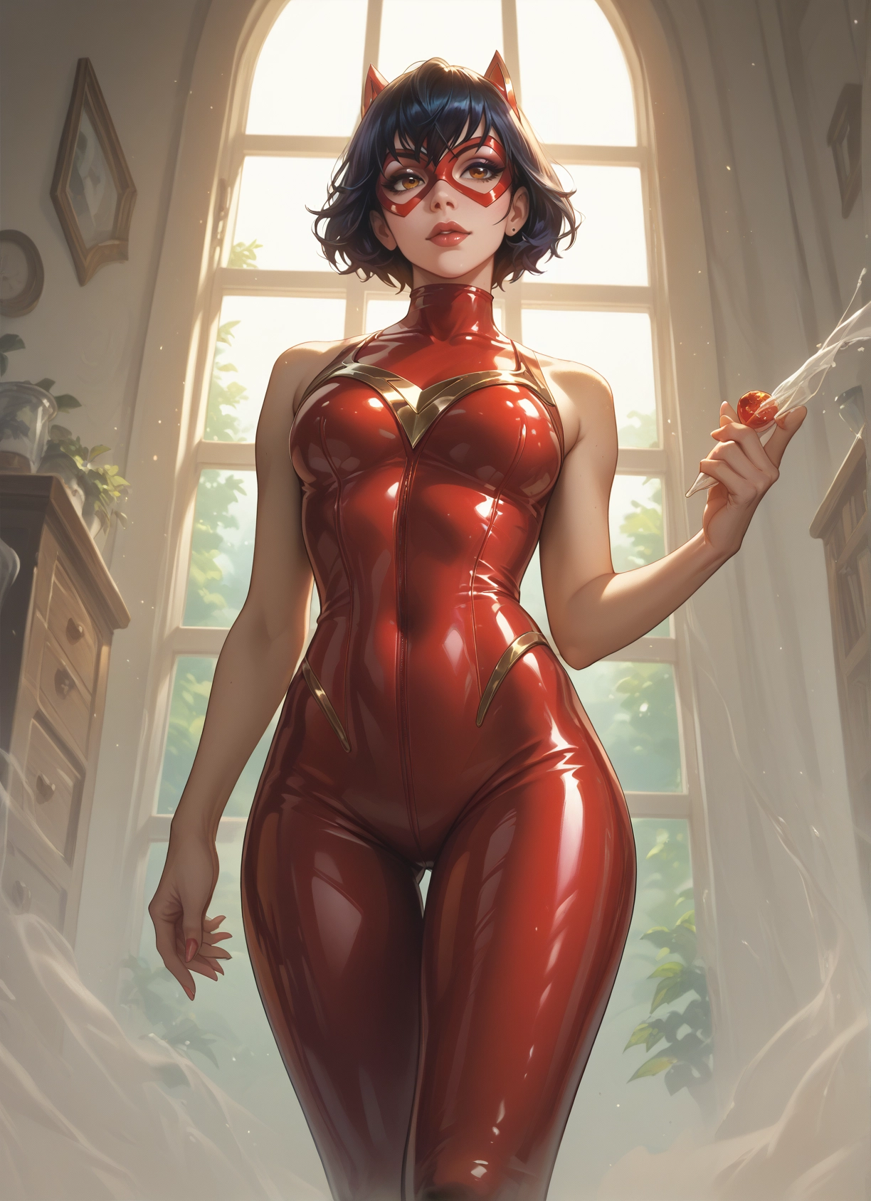 1girl, solo, short hair, bodysuit, mask, breasts · Yamete.gg