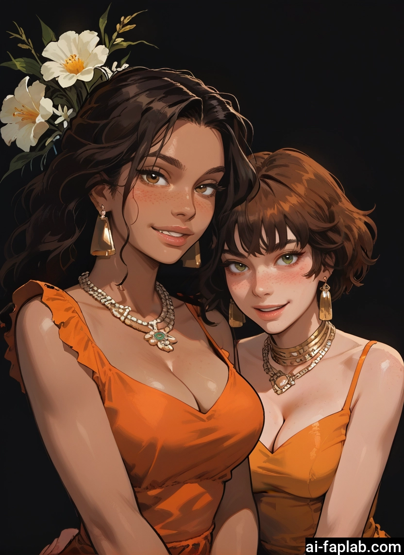 multiple girls, 2girls, breasts, jewelry, cleavage, freckles · Yamete.gg