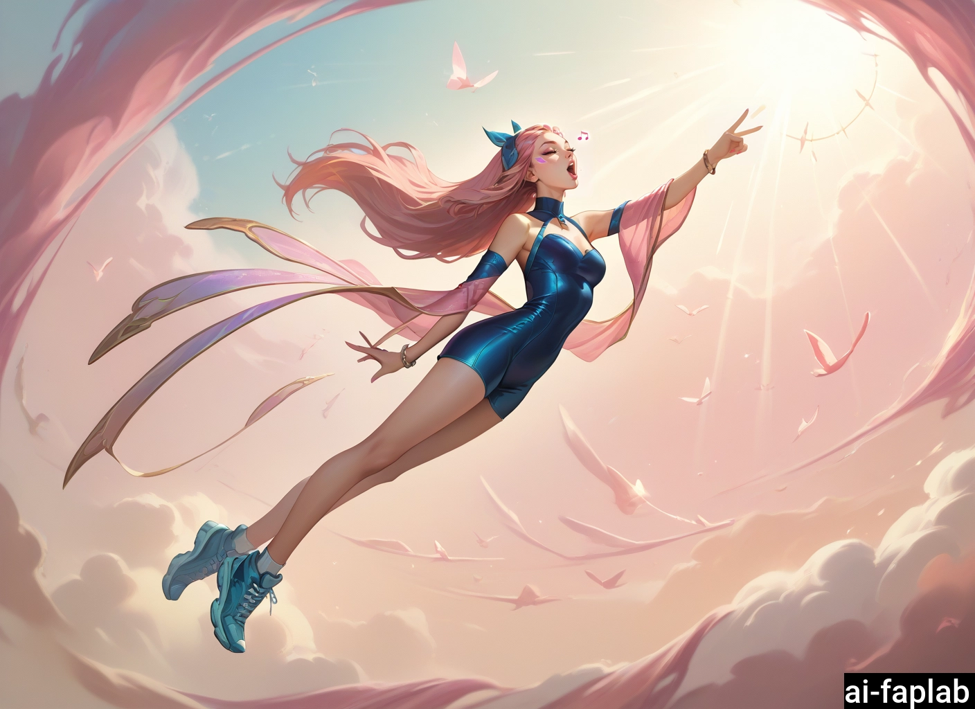 1girl, long hair, solo, pink hair, dress, breasts · Yamete.gg