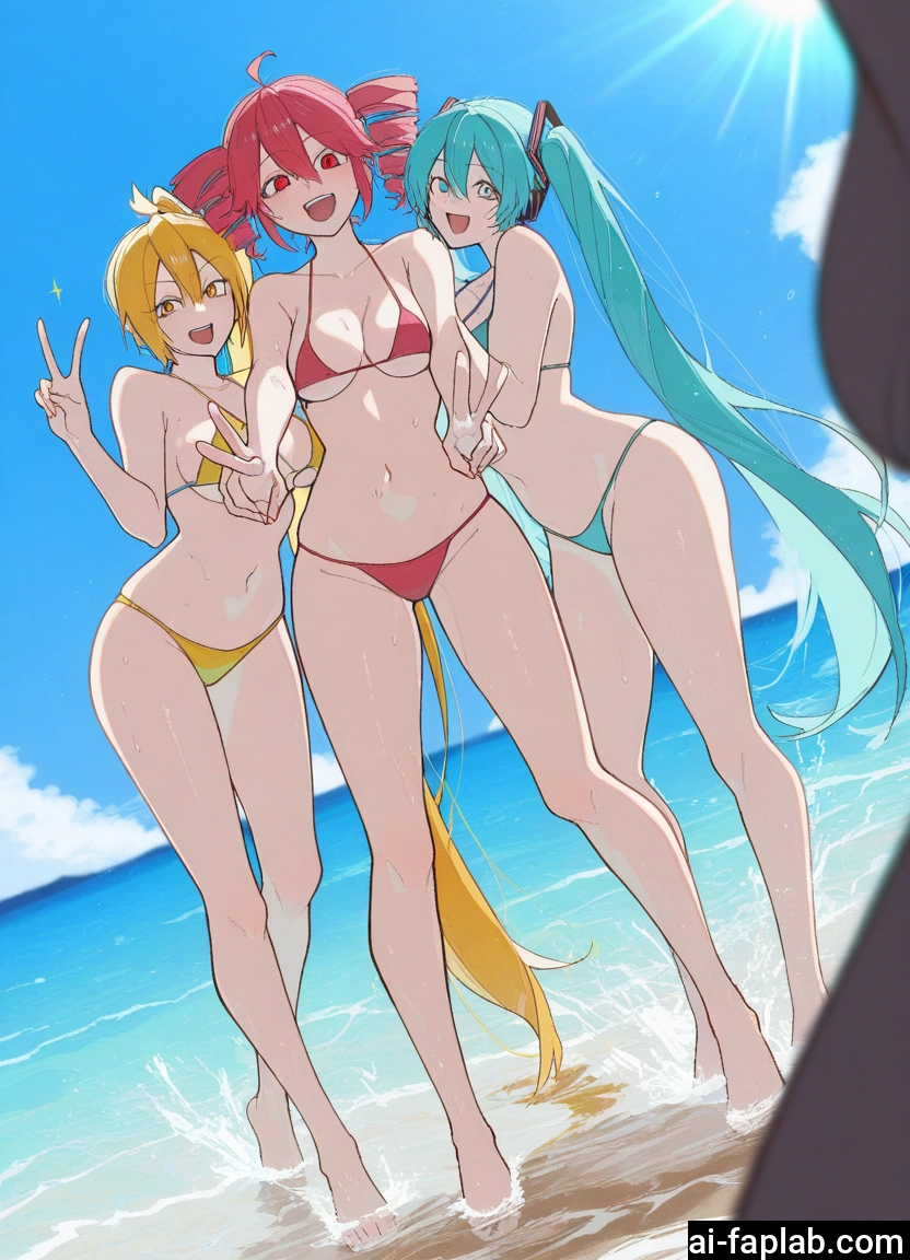 swimsuit, multiple girls, bikini, long hair, blonde hair, very long hair