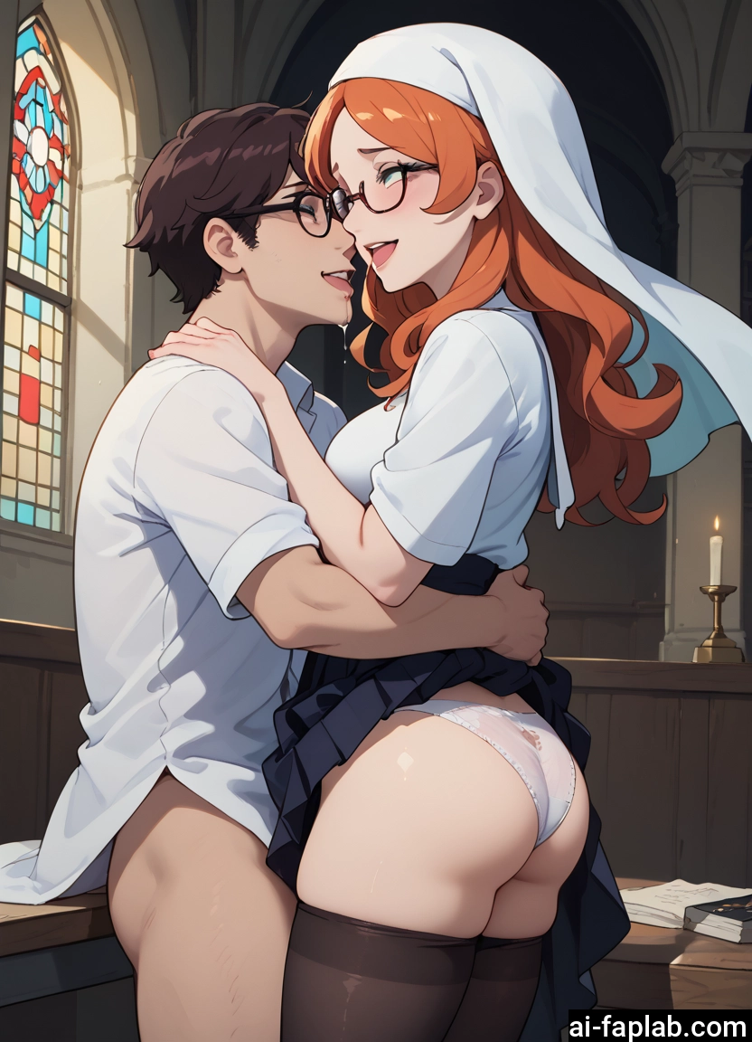 1girl, 1boy, underwear, panties, skirt, glasses