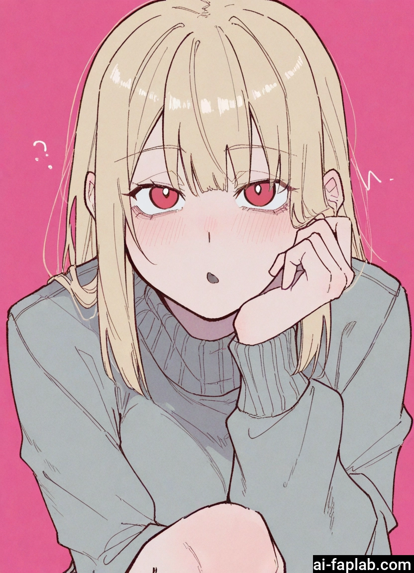 1girl, solo, blush, red eyes, sweater, blonde hair