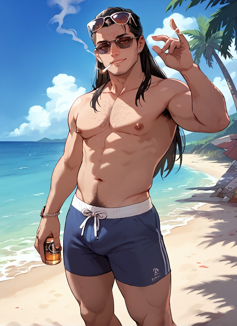 1boy, male focus, solo, pectorals, muscular male, bara · Yamete.gg