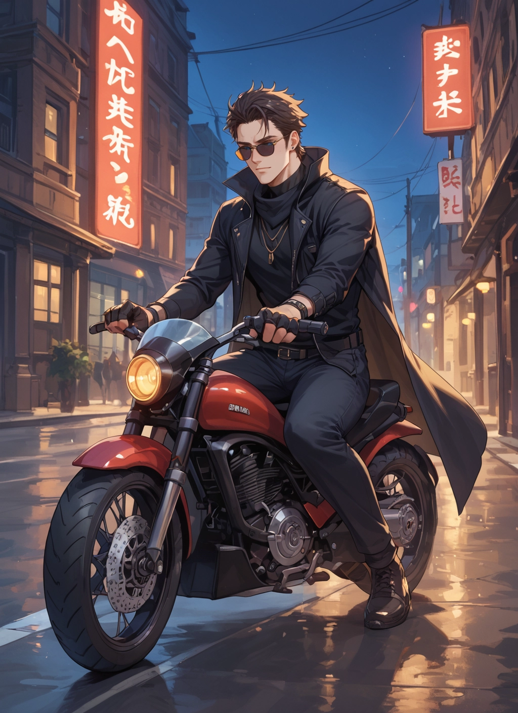 1boy, male focus, ground vehicle, motor vehicle, motorcycle, sunglasses · Yamete.gg
