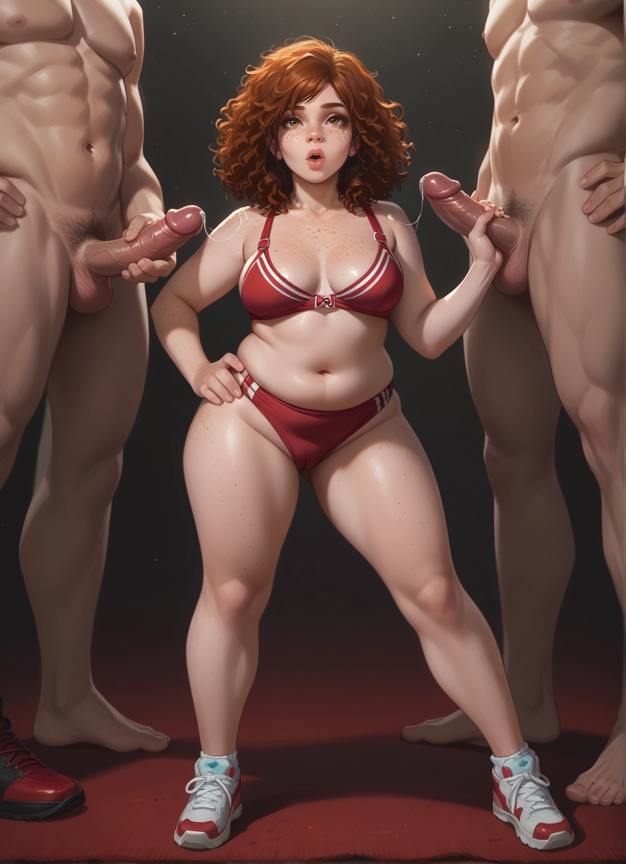 penis, 1girl, breasts, multiple boys, freckles, hetero · Yamete.gg