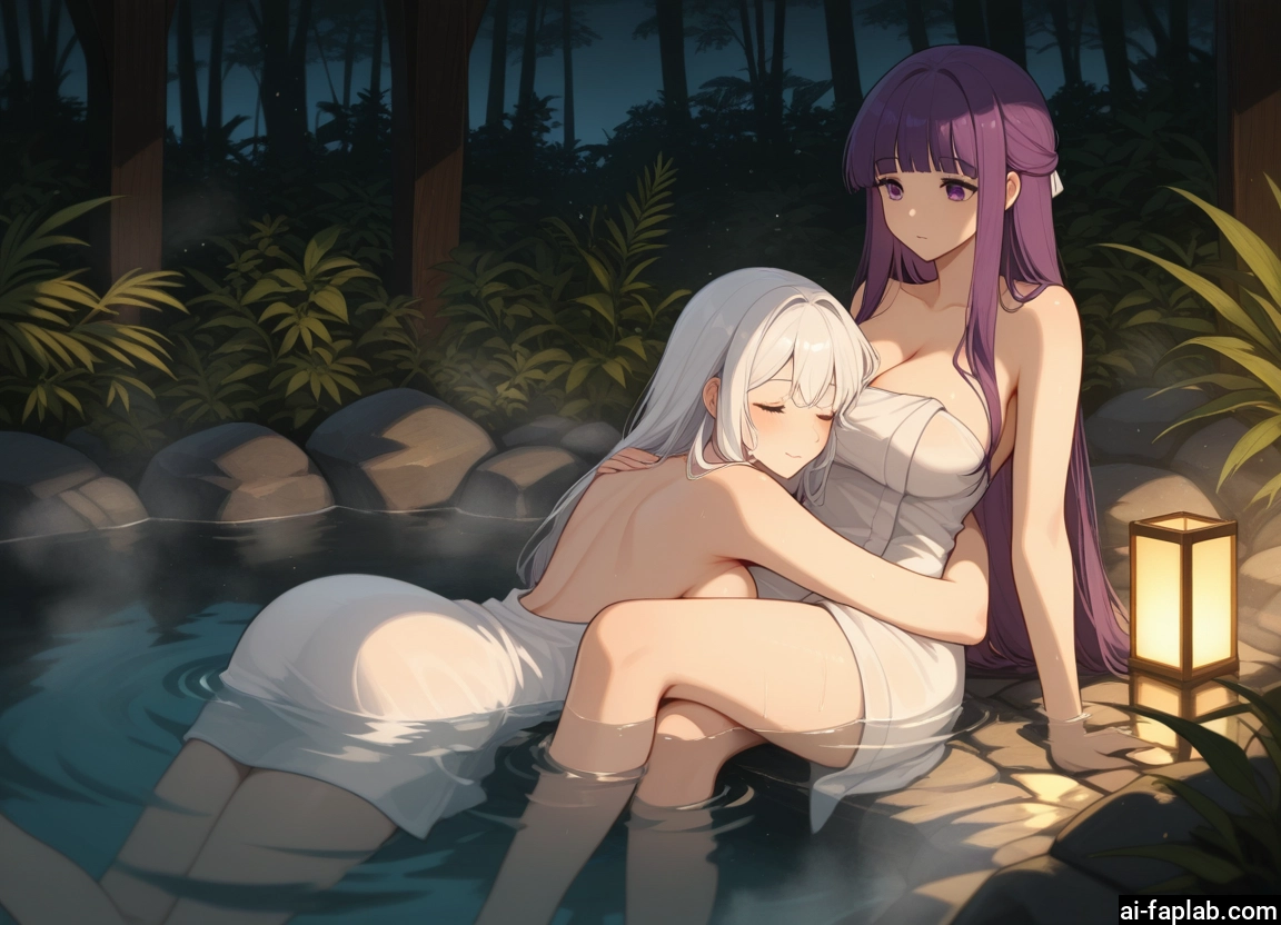 multiple girls, breasts, 2girls, towel, long hair, purple eyes