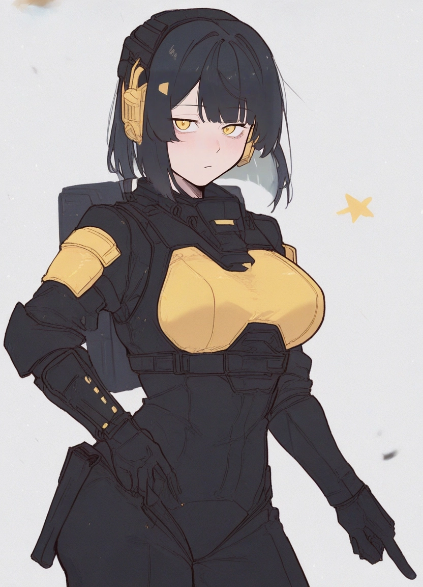 1girl, solo, yellow eyes, black hair, breasts, looking at viewer · Yamete.gg