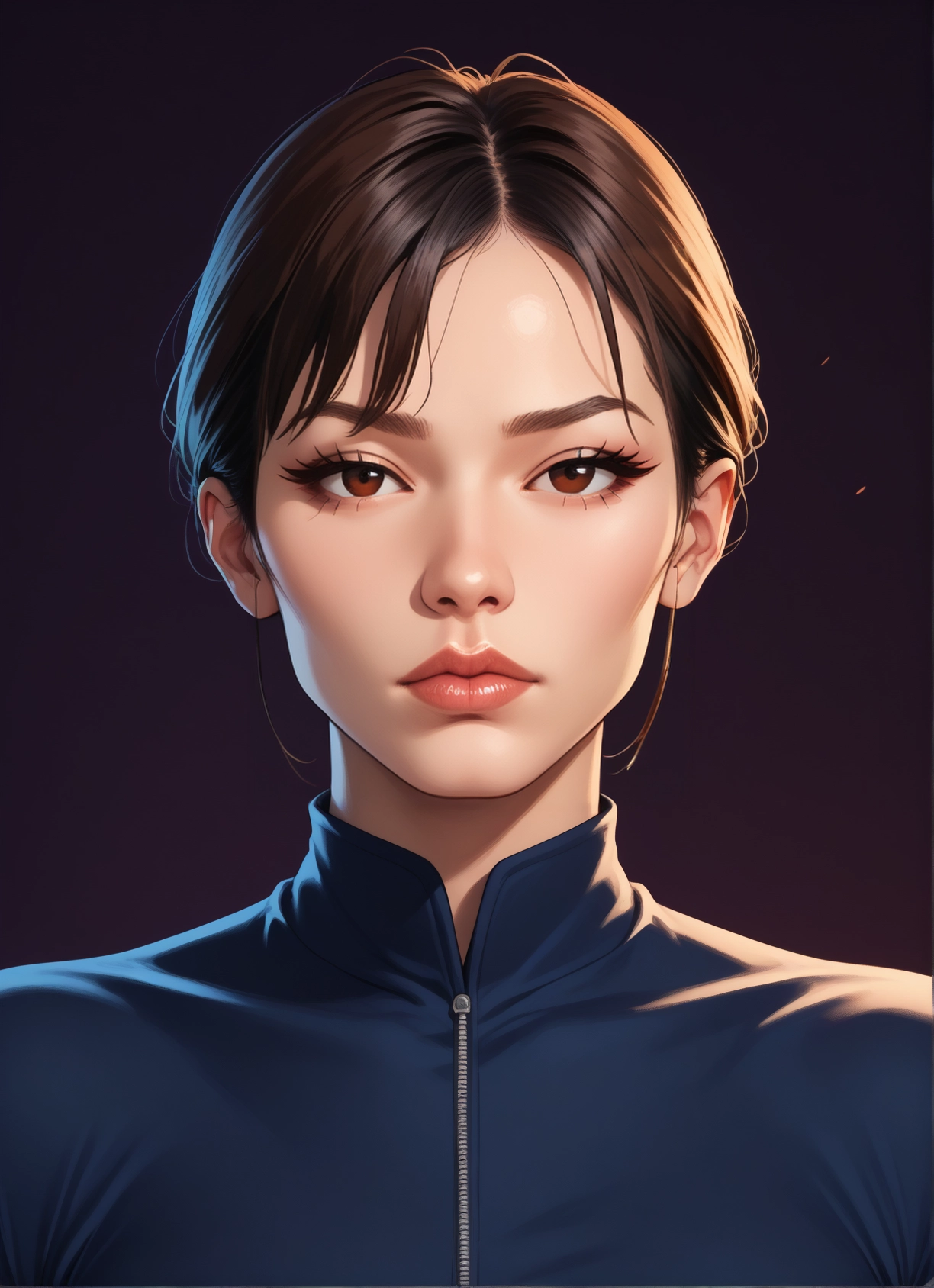 1girl, solo, brown eyes, brown hair, looking at viewer, simple background · Yamete.gg