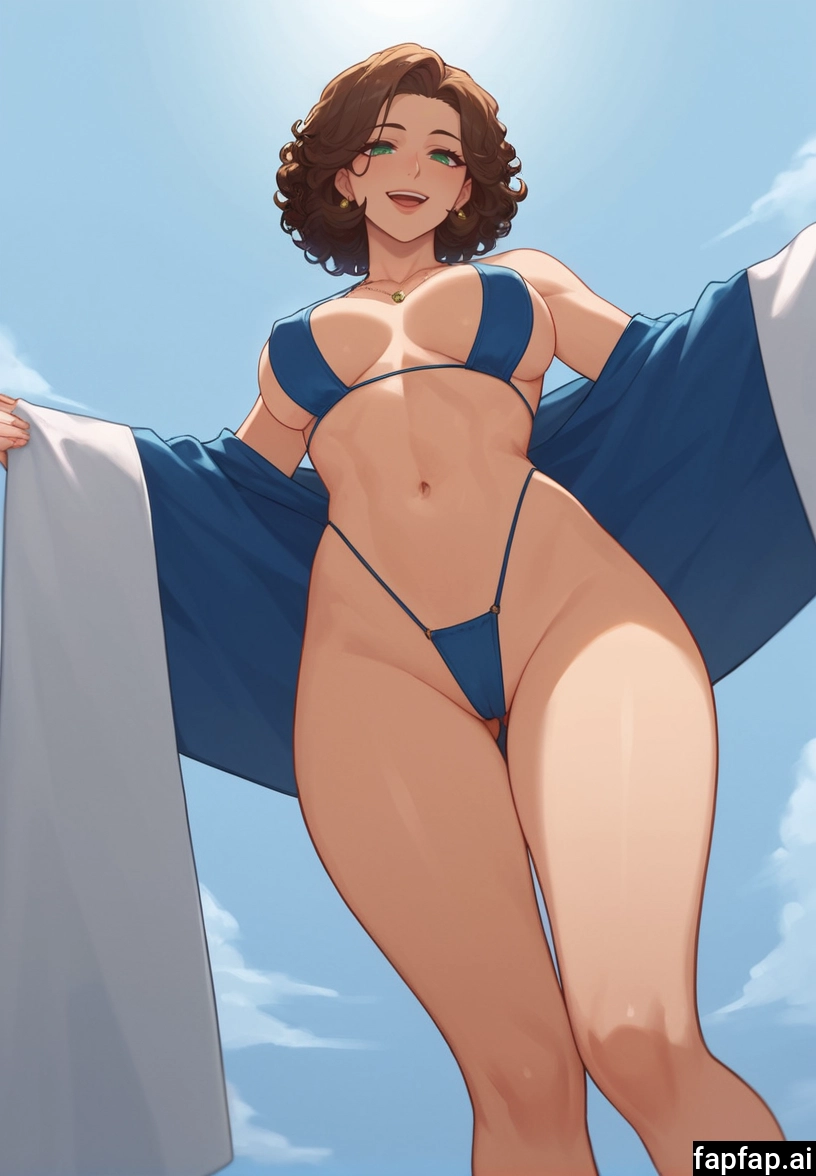 1girl, breasts, swimsuit, solo, from below, brown hair