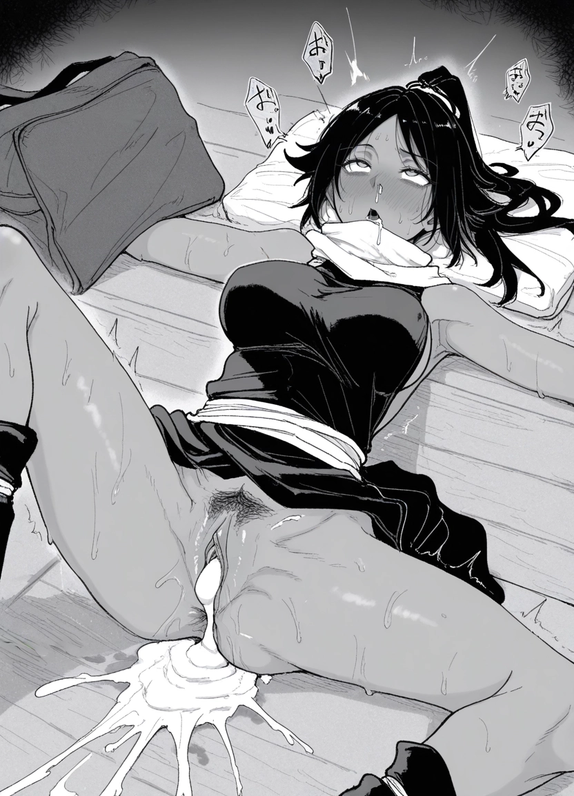 1girl, shihouin yoruichi, monochrome, greyscale, solo, after sex · Yamete.gg