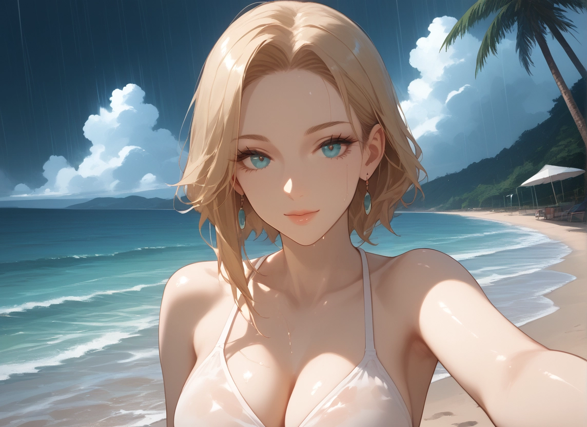 1girl, breasts, solo, outdoors, beach, jewelry · Yamete.gg