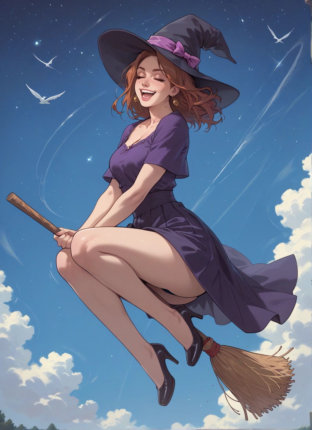 1girl, hat, broom, witch hat, high heels, jewelry · Yamete.gg