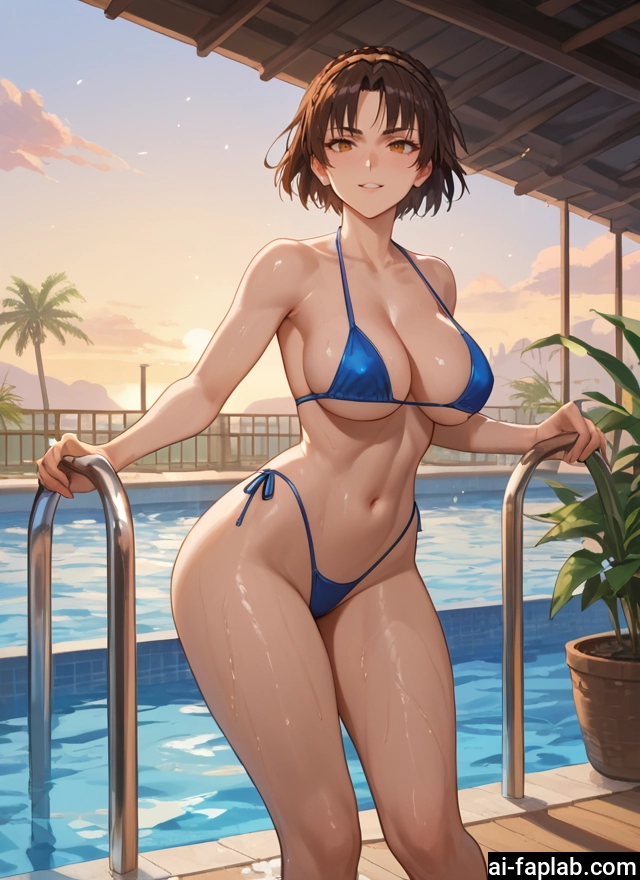 breasts, swimsuit, 1girl, bikini, short hair, brown hair · Yamete.gg