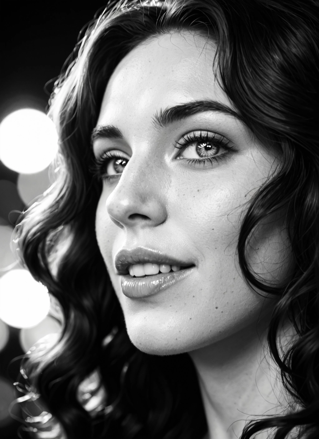1girl, monochrome, greyscale, solo, freckles, lips · Yamete.gg