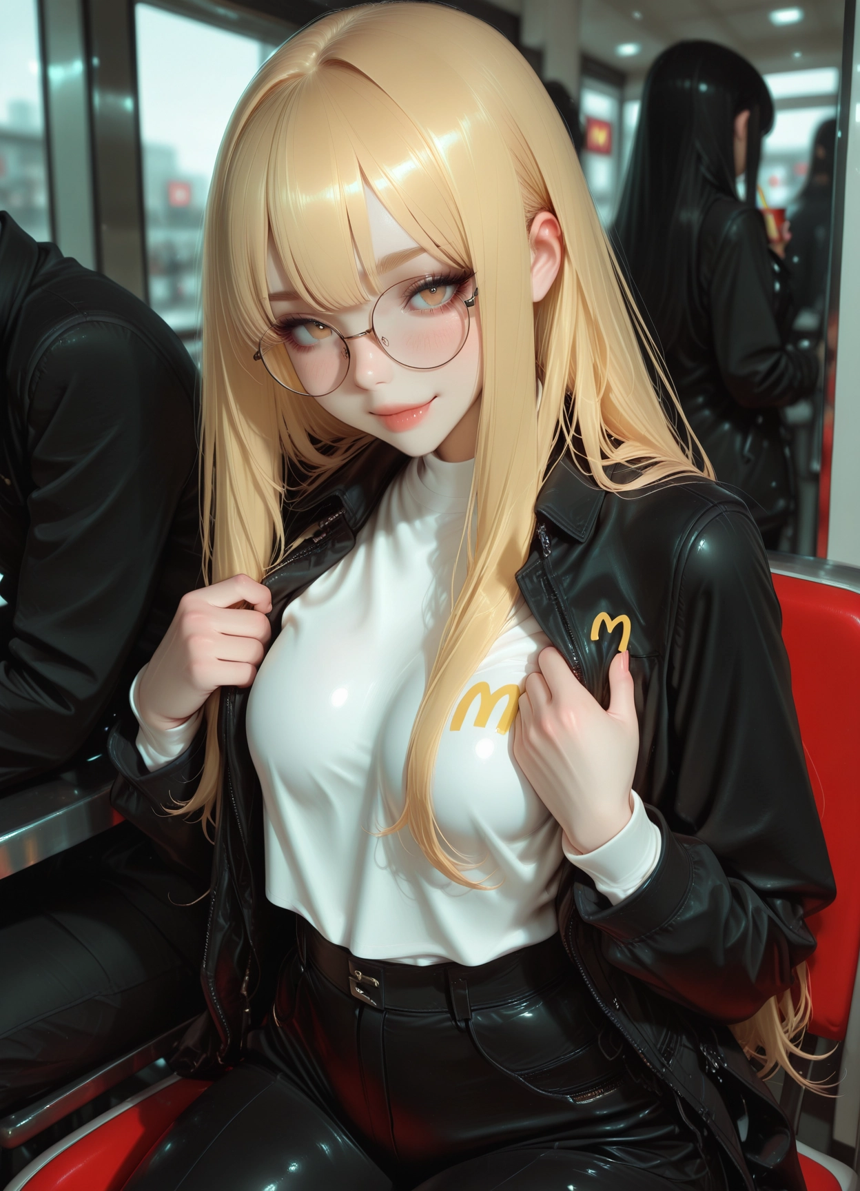 blonde hair, long hair, jacket, multiple girls, black jacket, 2girls