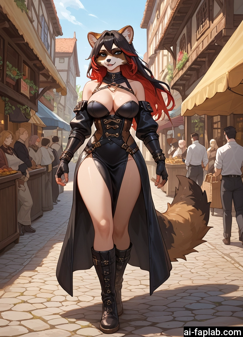 furry, breasts, animal ears, tail, boots, multicolored hair · Yamete.gg
