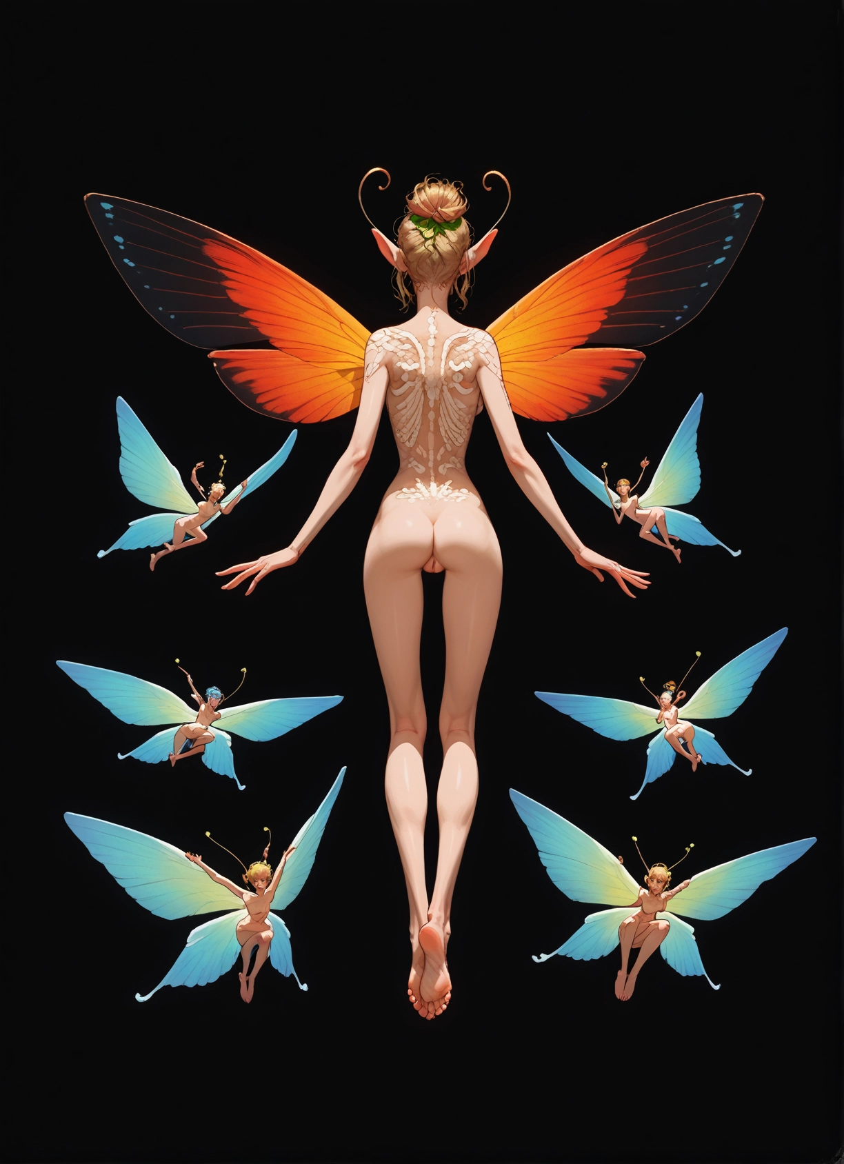 ass, wings, nude, pointy ears, blonde hair, barefoot · Yamete.gg