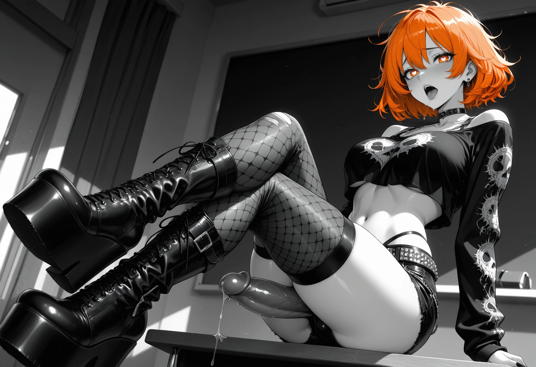futanari, 1girl, solo, penis, orange hair, thighhighs · Yamete.gg