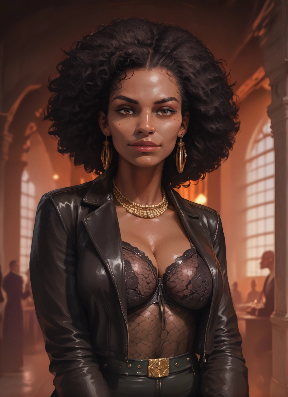 breasts, jewelry, earrings, necklace, cleavage, jacket · Yamete.gg