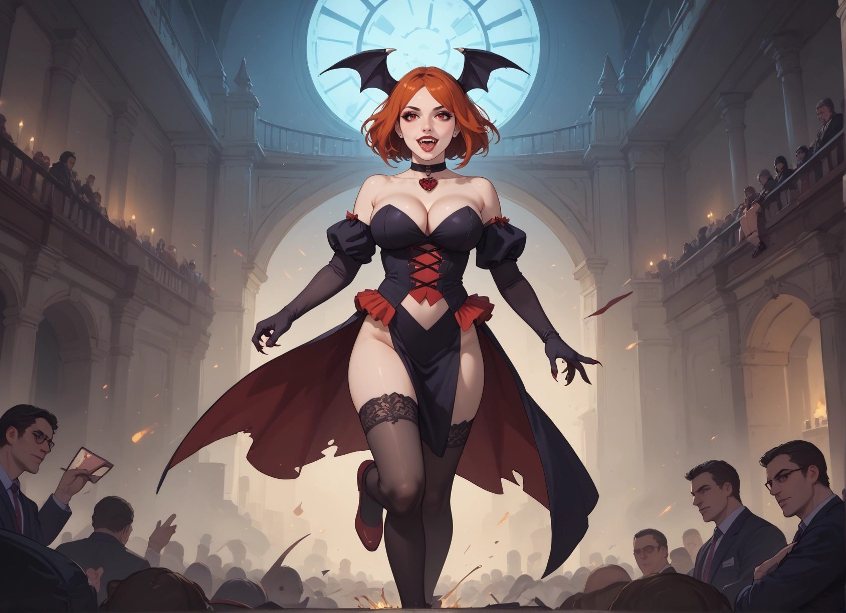 breasts, thighhighs, 1girl, gloves, head wings, choker · Yamete.gg
