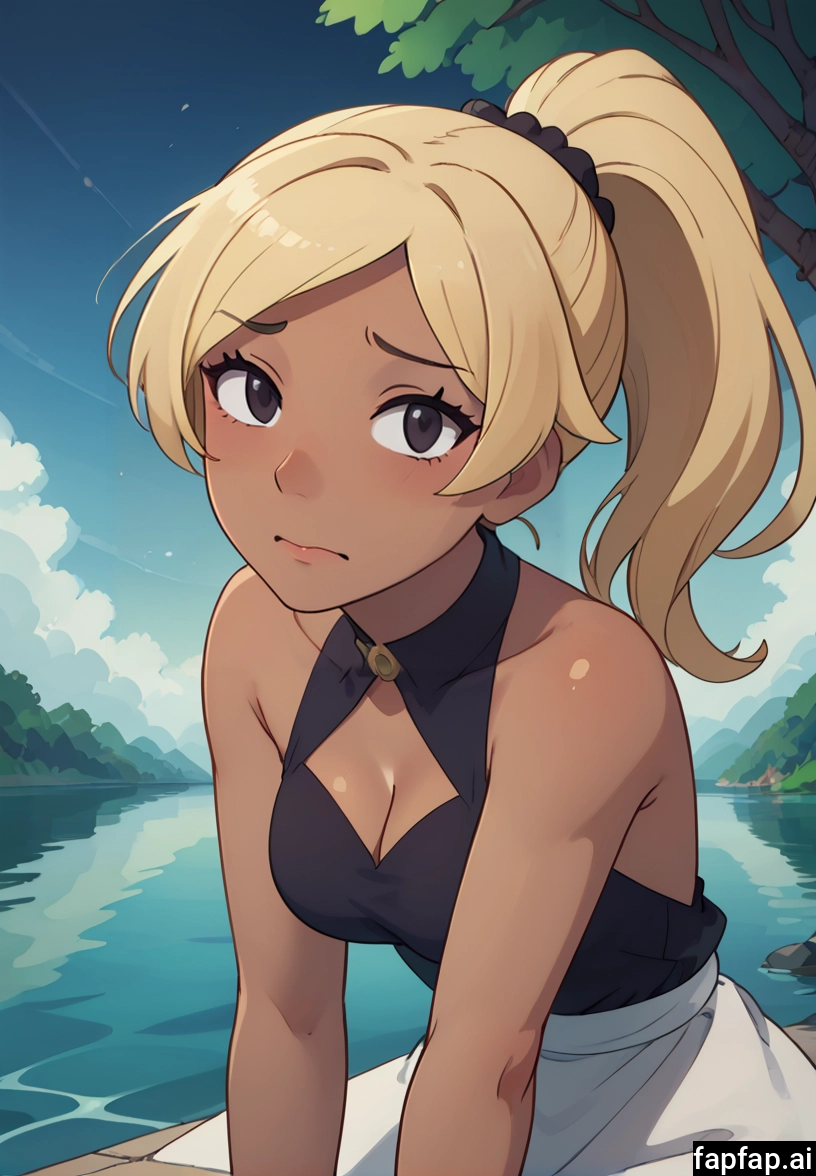 1girl, breasts, blonde hair, solo, dark skin, dark-skinned female