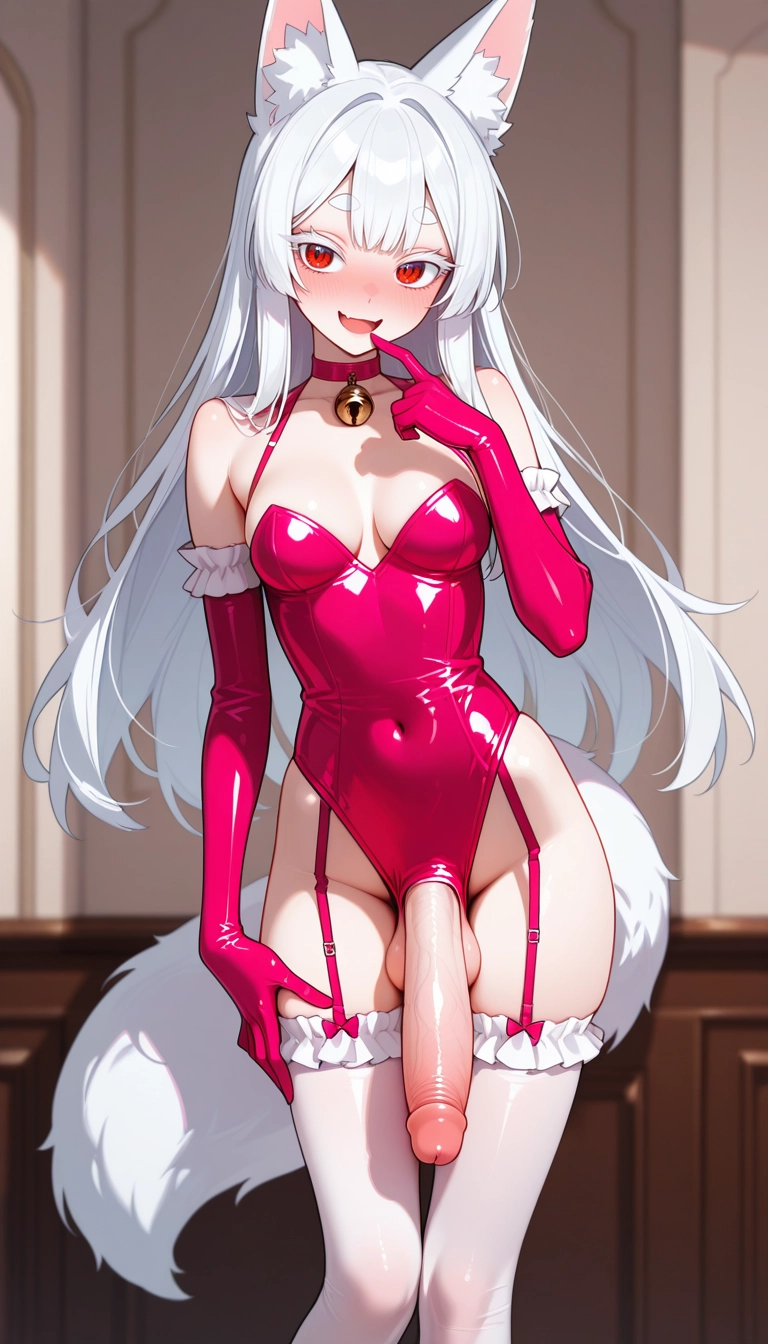 futanari, 1girl, gloves, solo, elbow gloves, leotard