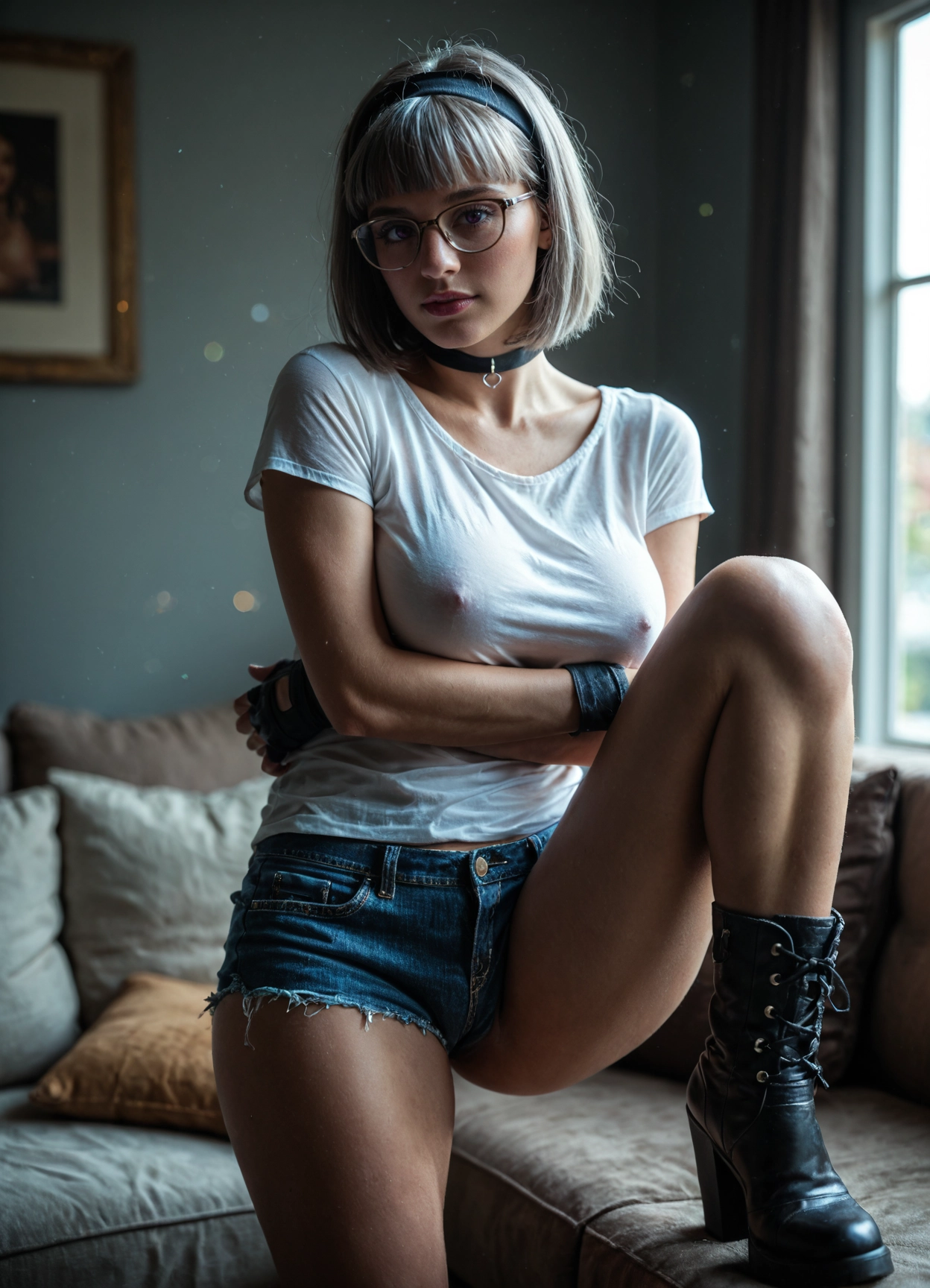 1girl, denim, solo, shorts, denim shorts, breasts · Yamete.gg