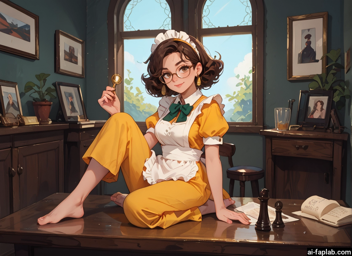 1girl, glasses, brown hair, barefoot, jewelry, earrings · Yamete.gg