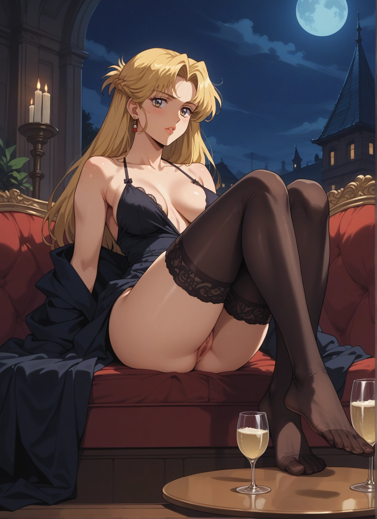 1girl, breasts, pussy, blonde hair, thighhighs, long hair · Yamete.gg