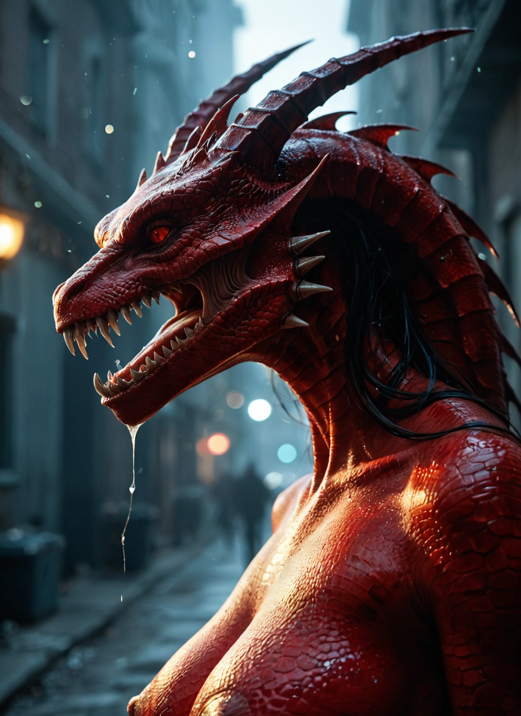 breasts, open mouth, teeth, saliva, scales, sharp teeth · Yamete.gg