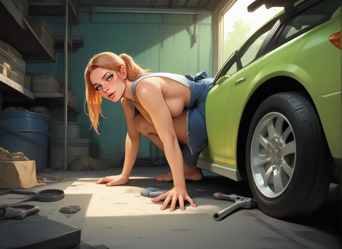 1girl, breasts, blonde hair, ground vehicle, motor vehicle, car · Yamete.gg