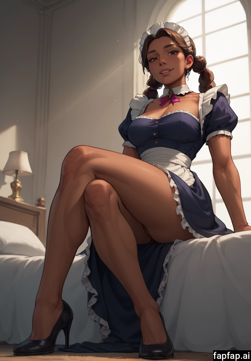 1girl, breasts, solo, high heels, crossed legs, maid