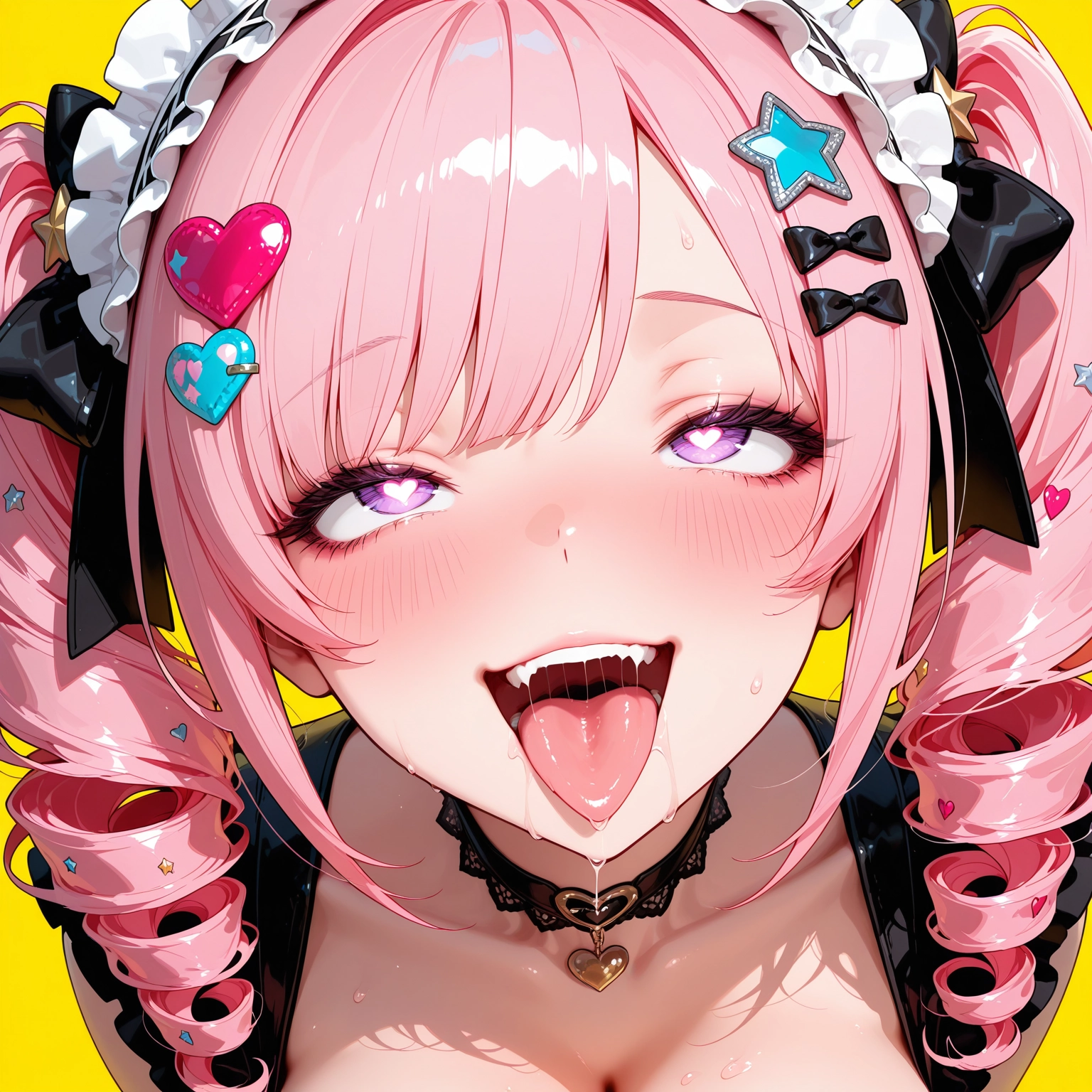 1girl, tongue, heart, pink hair, solo, saliva · Yamete.gg