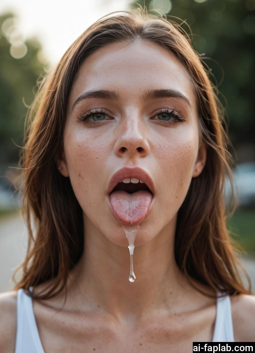 1girl, solo, photo (medium), open mouth, cum in mouth, tongue