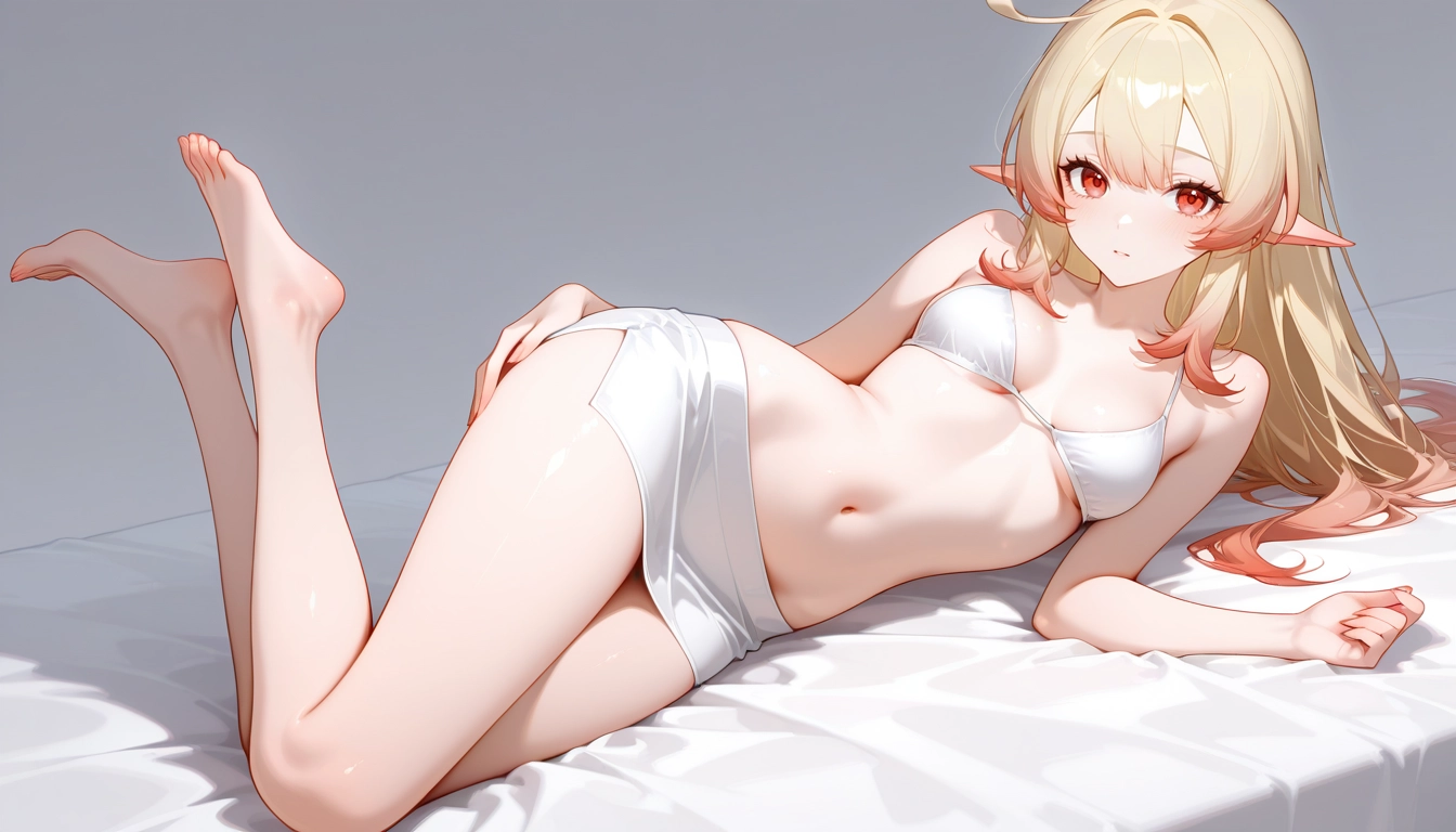 1girl, lying, solo, swimsuit, bikini, navel · Yamete.gg